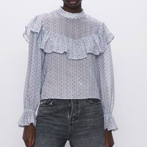 Zara Swiss Dot Ruffle Blouse